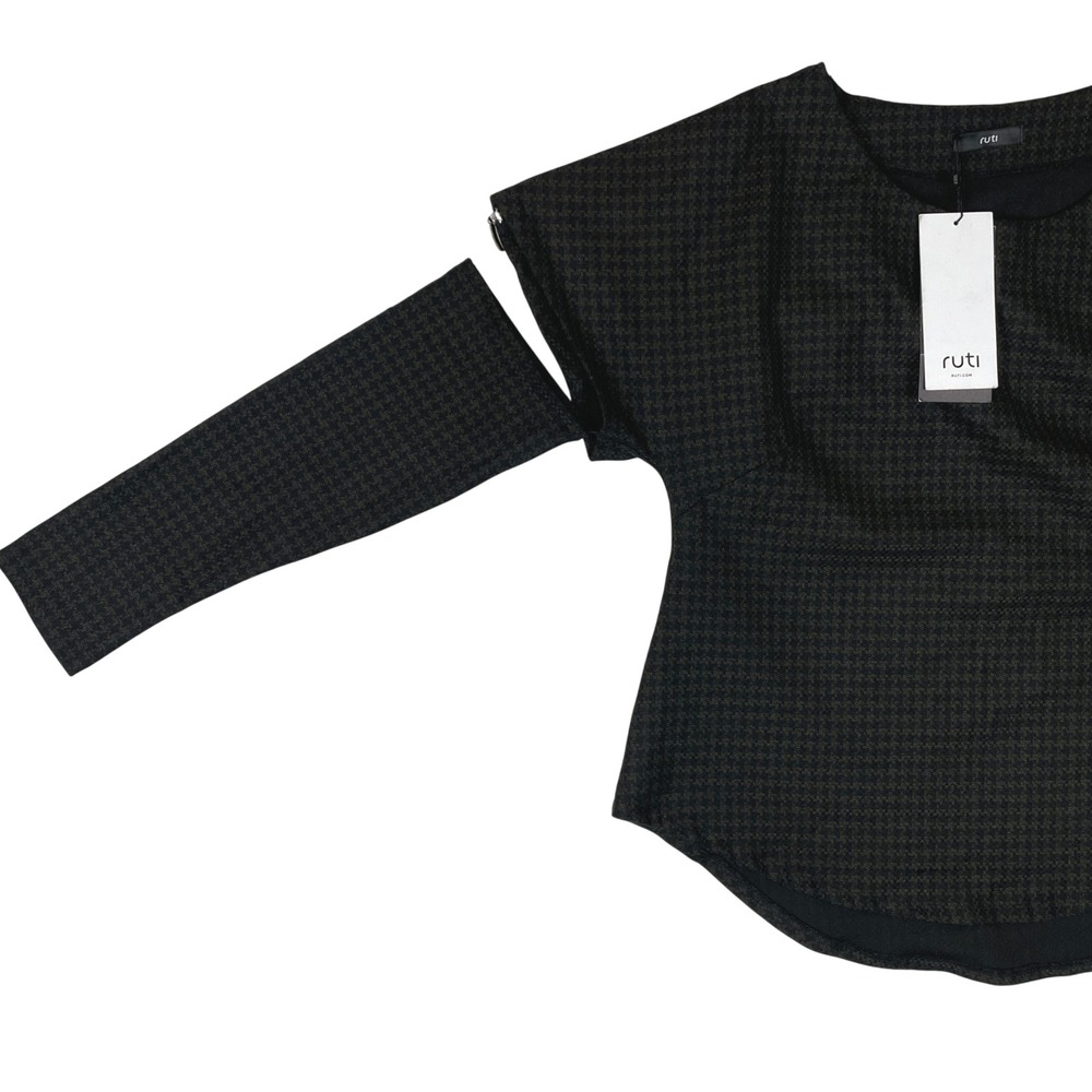 ruti Olive Daphne Cut Out‎ Long Sleeve Top Houndstooth Olive Green 1